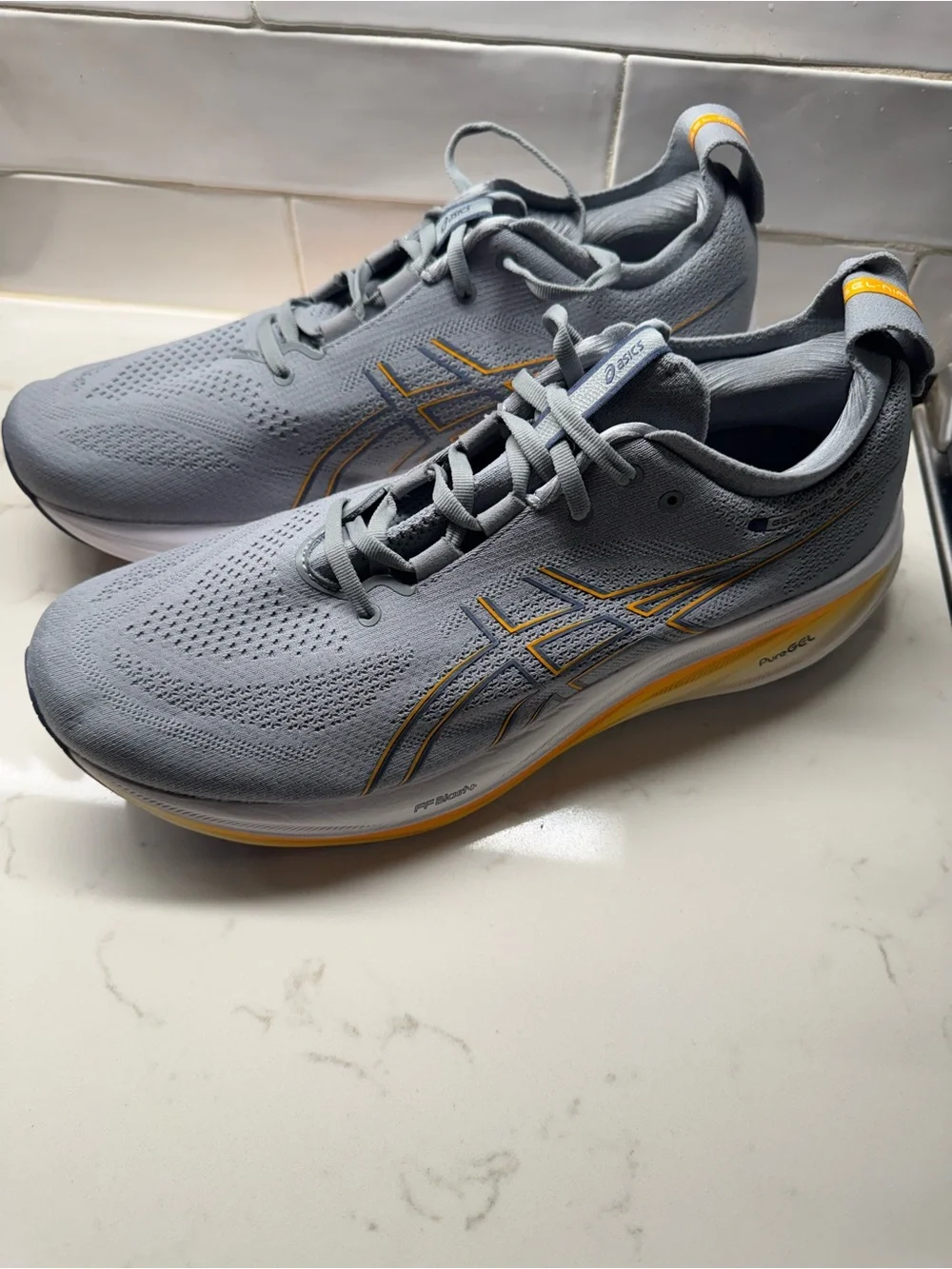 Asics Men's Athletic Running Shoes in Gray with Yellow Accents Size 13 Wide